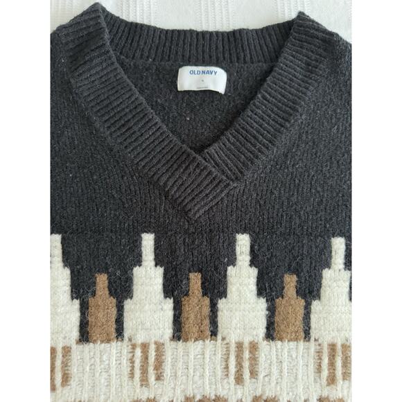 OLD NAVY Southwest Aztec Knit Sweater Black Brown Cream Geometric Rustic Boho XL - Picture 4 of 5